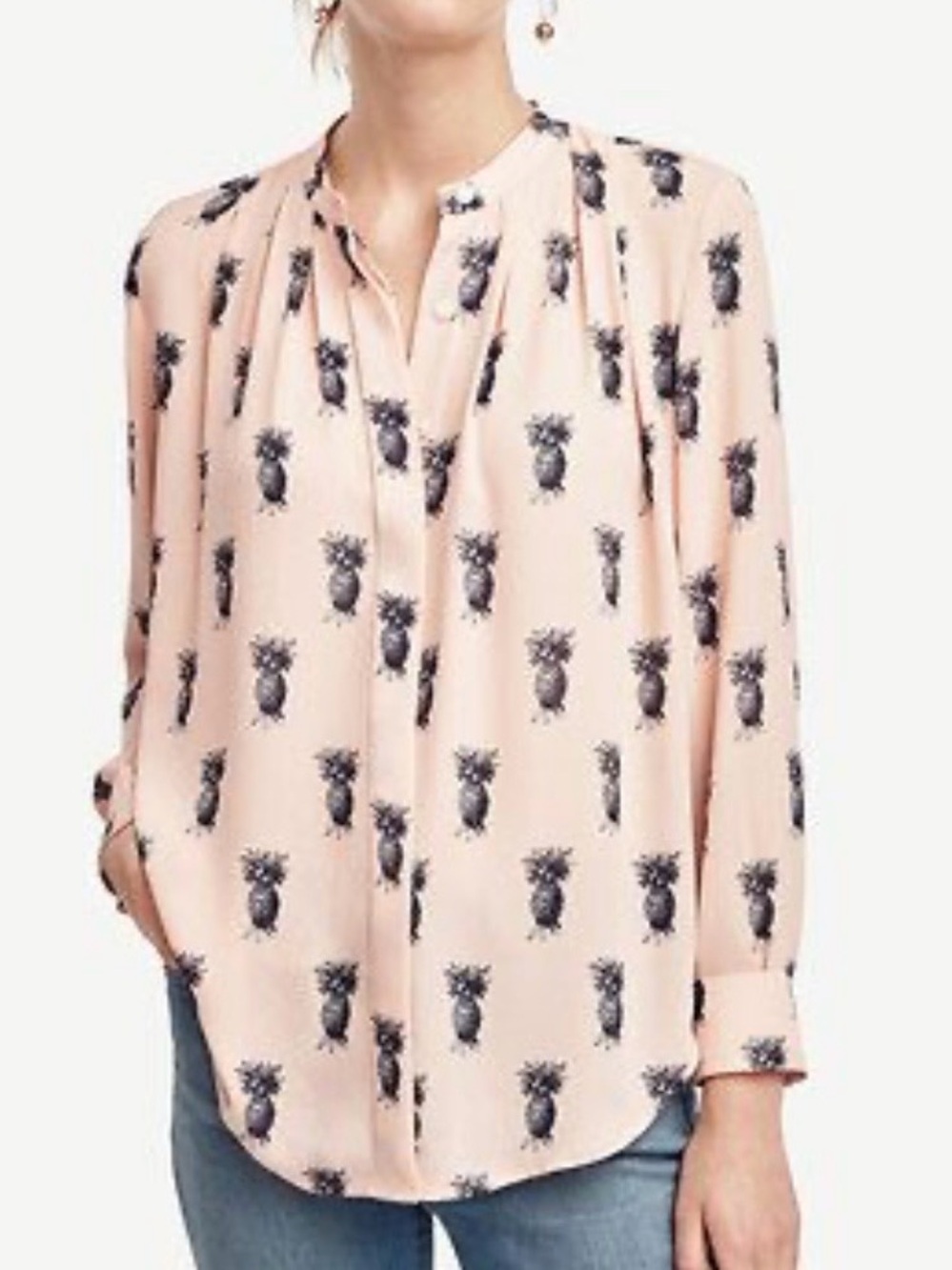 Ann Taylor Peachy Blouse with Black Pineapple 🍍Print Large